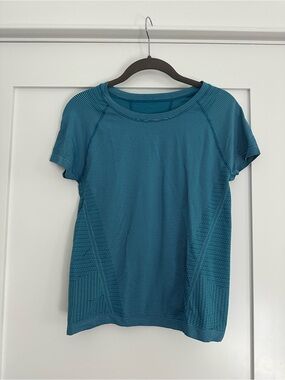 Athleta Teal Striped Short Sleeve Tee